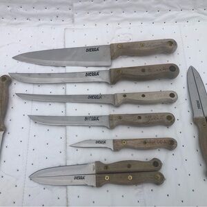 Vintage Sierra Chefs,butcher,filet,utility,paring&6steak Knives Wooden handle